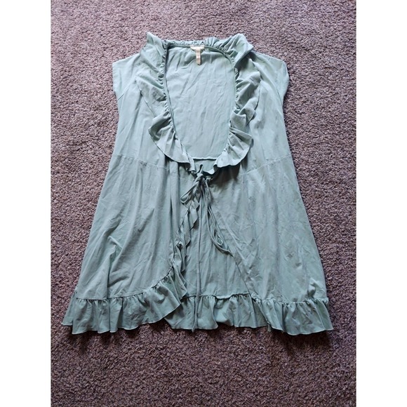 Matilda Jane Sweaters - Matilda Jane Cardigan Womens L Green Ruffle Front Tie Short Sleeve Jersey Wrap